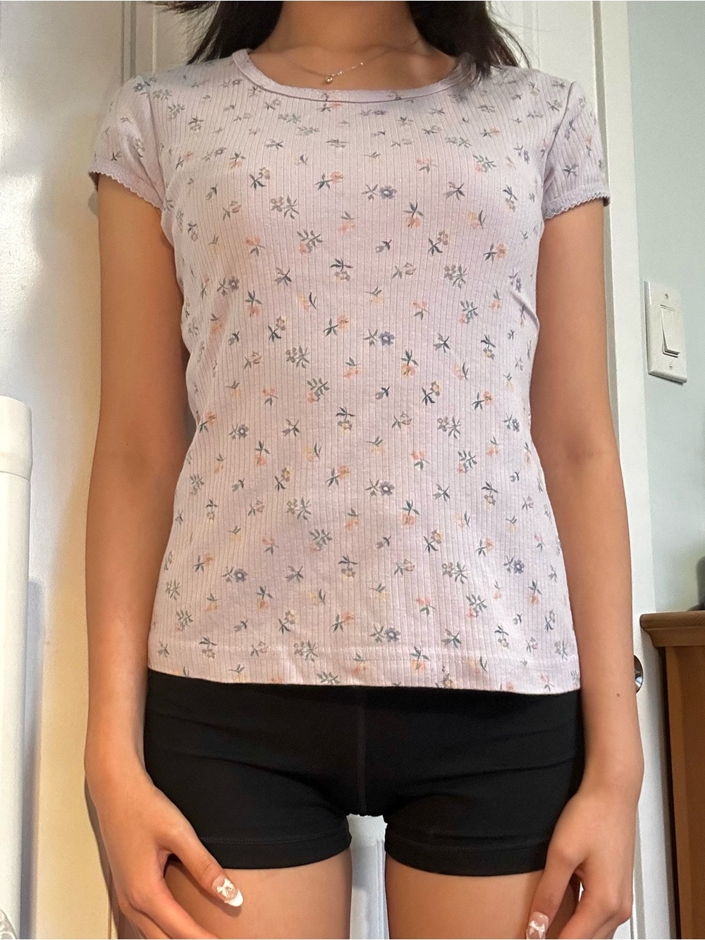 Esprit Lilac Ribbed Floral Short Sleeve Tee
